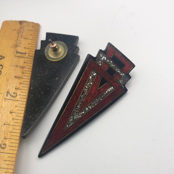 Vintage Art Deco Geometric Triangle Pierced Earrings - Picture 3 of 6